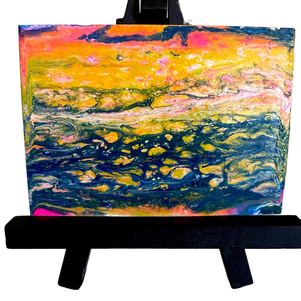 ACEO Collectible Original Acrylic Pour Painting Miniature Art Signed by Artist